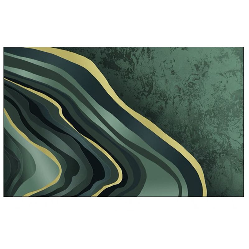 Green Tone Metal Lines Print Rug Polyester Trendy Anti-Slip Backing Indoor Rug for Living Room