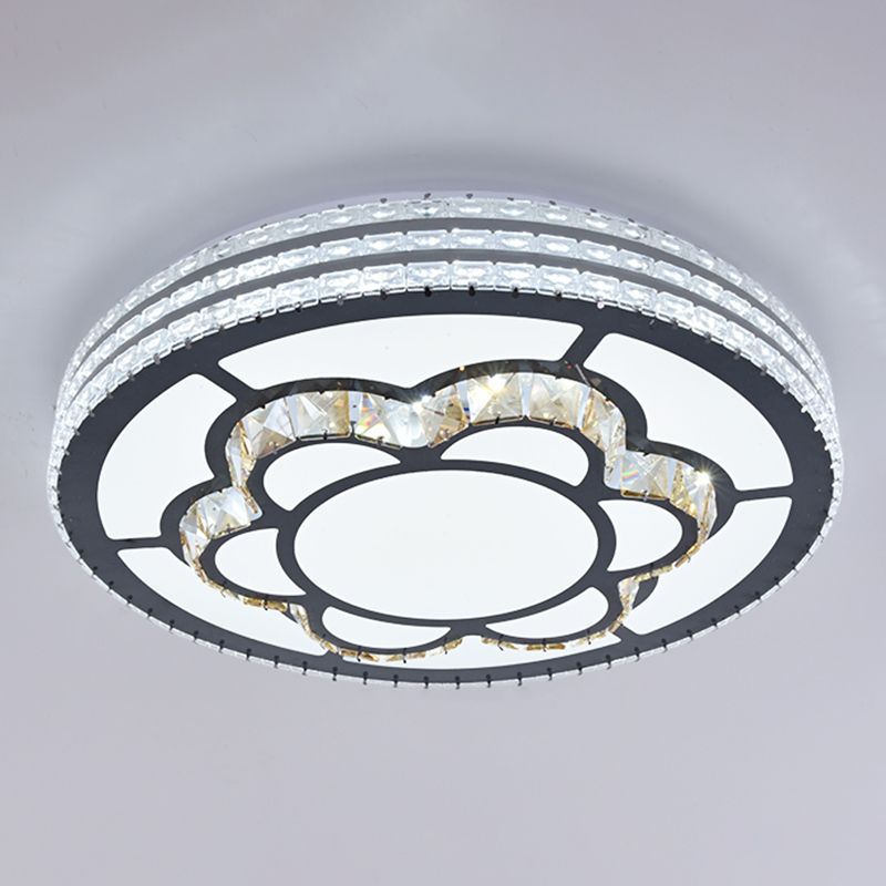 Drum LED Flush Mount Light Simplicity Crystal Bedroom Flush Mount Ceiling Light in Stainless-Steel