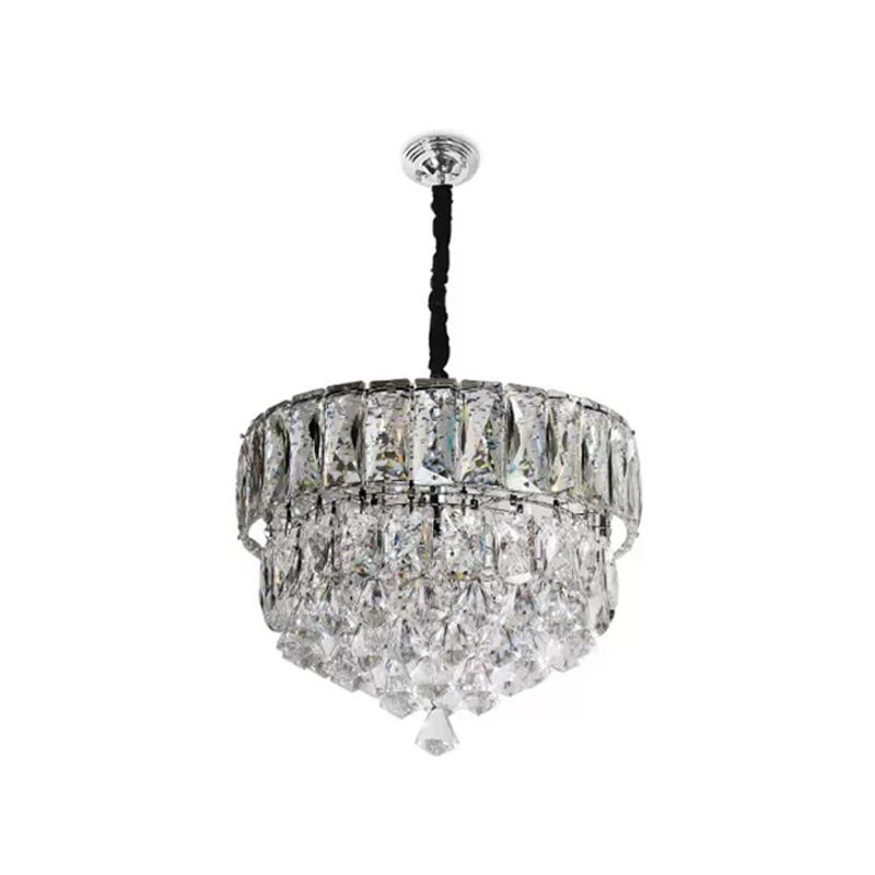 Stainless Steel Round/Square Tiers Pendant Modern Beveled Cut Crystal LED Hanging Light Fixture