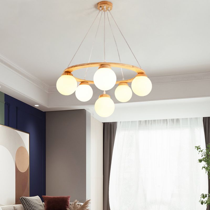 Modern Glass Chandelier Light Fixtures Cafe Restaurant Hanging Chandelier with Wood