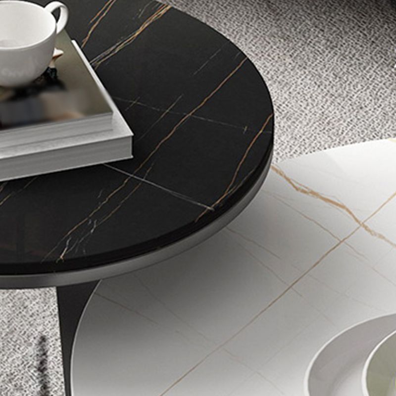 Modern Style Grey/black/white Slate Top Black Metal Base Round Coffee Table