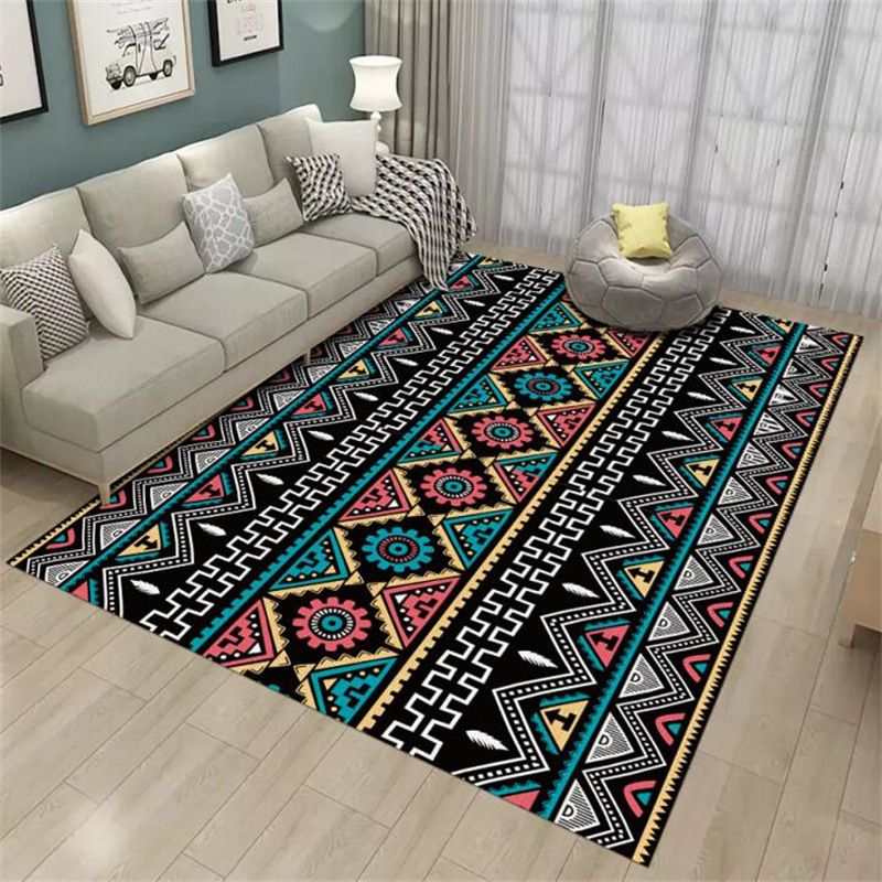 Bohemian Chevron Print Rug Polyester Indoor Carpet Non-Slip Backing Area Rug for Living Room