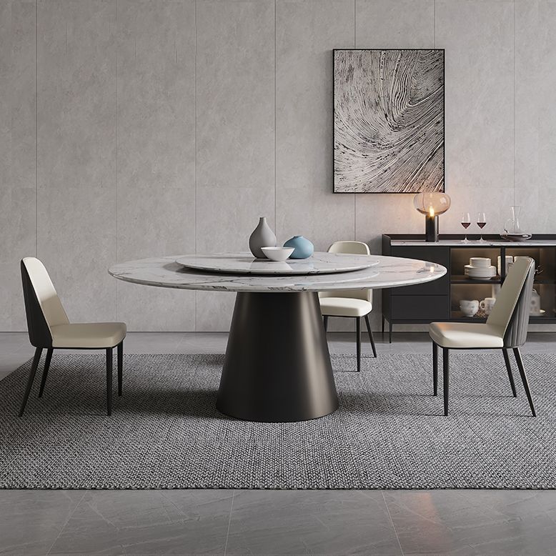 Table de marbre de style contemporain rond table à manger de base piédestal avec platine