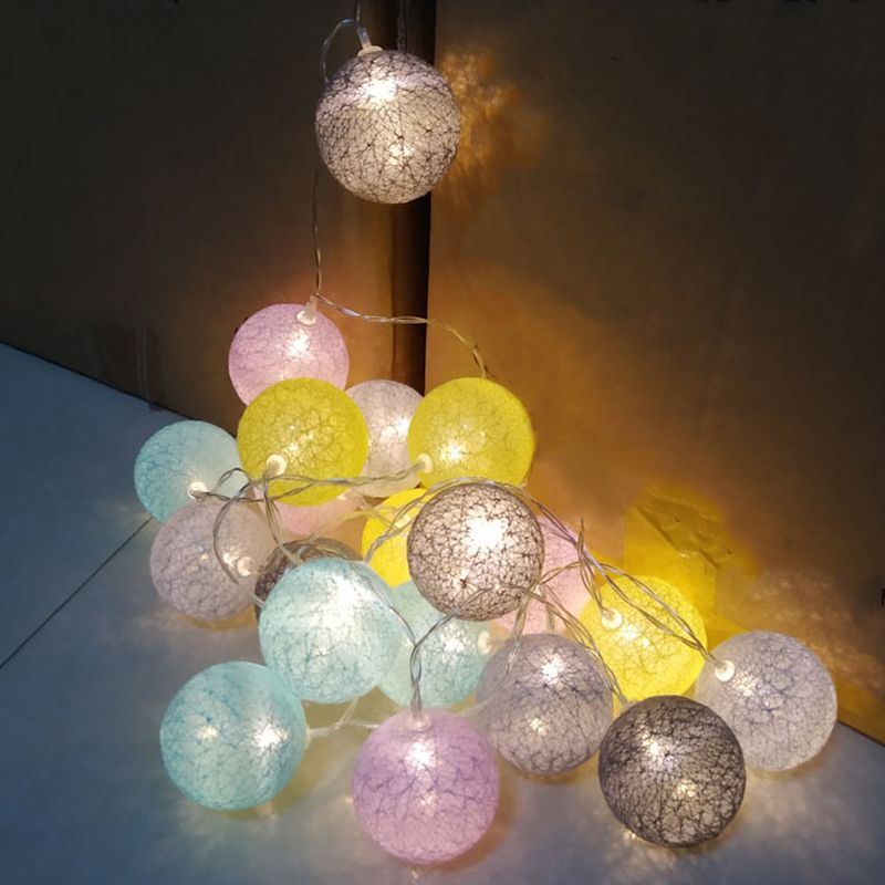 Colorful Globe LED Festive Lights in Modern Artistic Style Cotton Ball Indoor String Lights