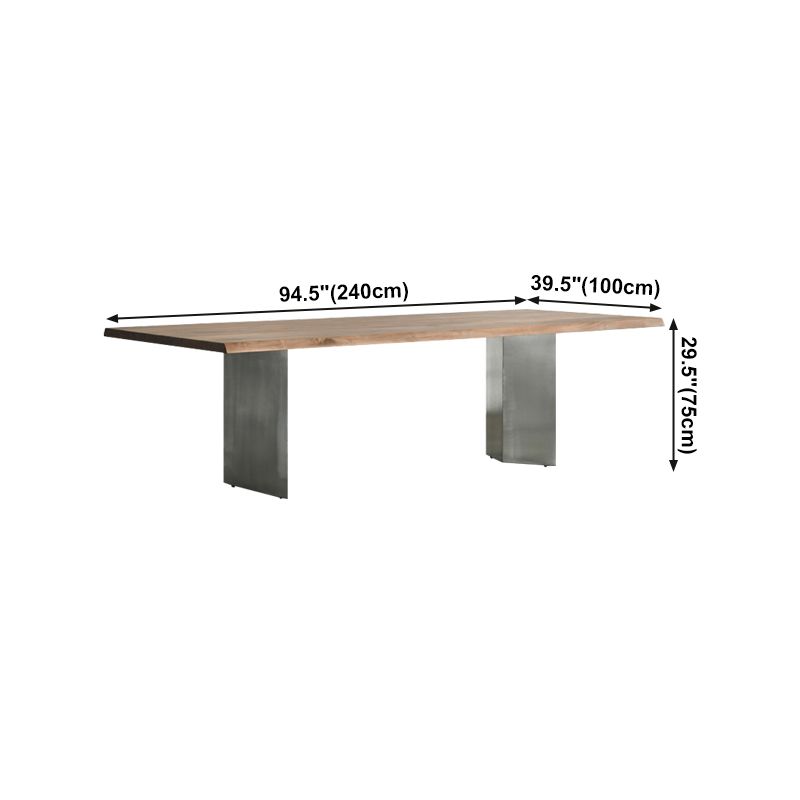 Rectangle Glam Dining Table Solid Wood Brown Fixed Table with Double Pedestal Base
