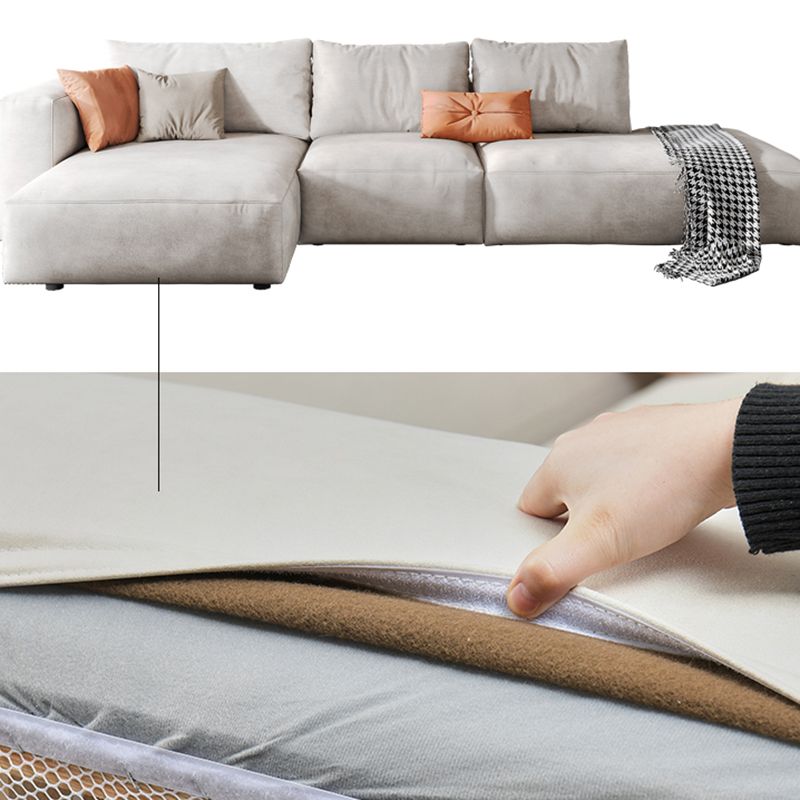 Faux Leather Square Arm Sofa with Chaise Modern Loose Back Sofa in Gray