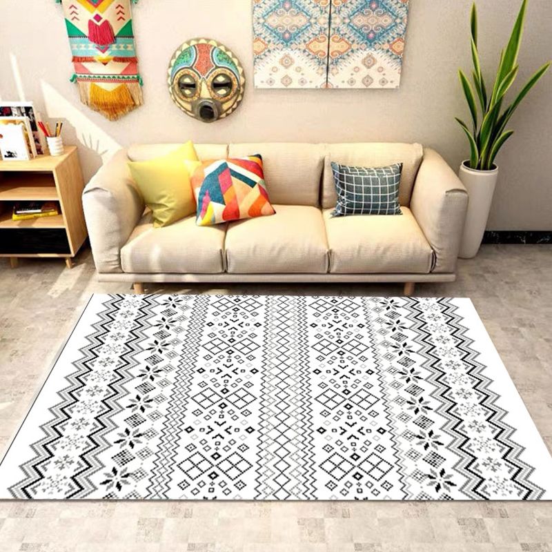 Bohemian Banded Print Rug Polyester Area Carpet Non-Slip Backing Indoor Carpet for Living Room