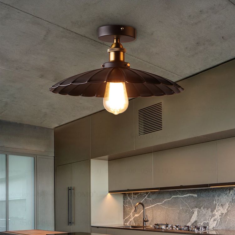 Luminaire semi-encastré évasé de style vintage en métal, éclairage semi-encastré en noir