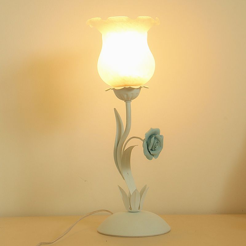 Comodino in vetro glassato in vetro glassato leggero pastorale in stile rosa rosa rosa illuminazione da letto per camera da letto