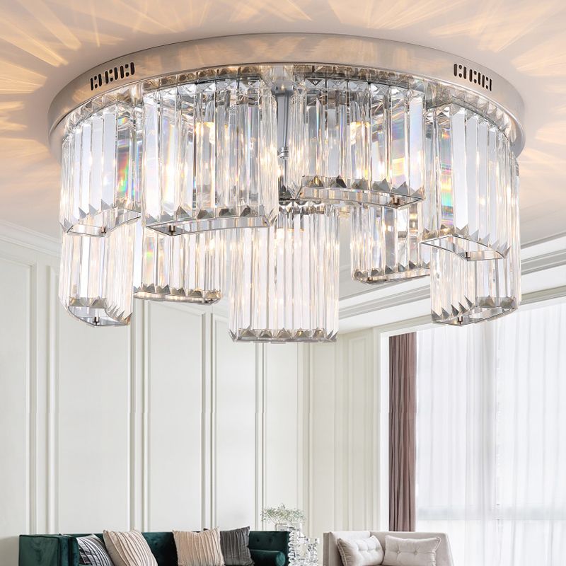 18 "/23.5" W Jagged Block Flush Mount Lamp eigentijds 6/9-Licht helder kristallen slaapkamer plafondlicht