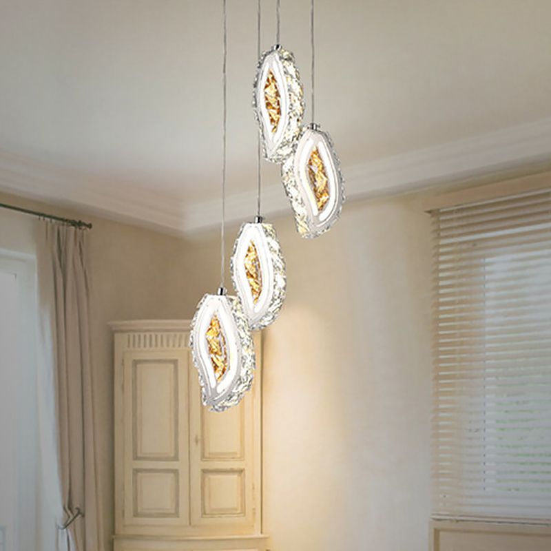 Verlaat gefacetteerde kristallen plafondlamp eenvoudige stijl LED zilver multi hanger licht voor eetkamer