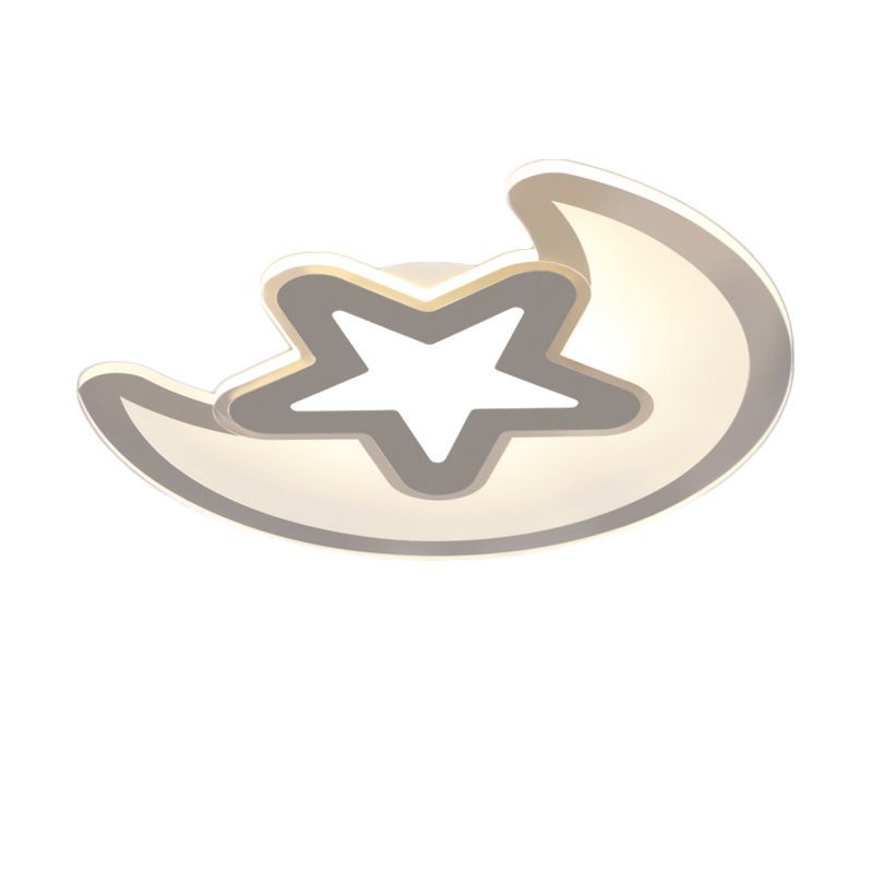Crescent et Star Childrens Room Ceiling Light Acrylique LED Cartoon Flush Mount Fixture in White