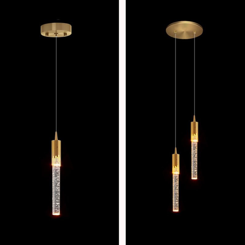 Luxury Cylinder Hanging Light, Minimalist Crystal Shade with Metal Top for Restaurant, Bar