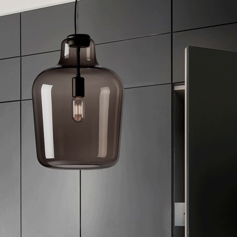 Black Glass Jar Pendant Lamp Contemporary 1 Head Hanging Ceiling Light for Dining Room