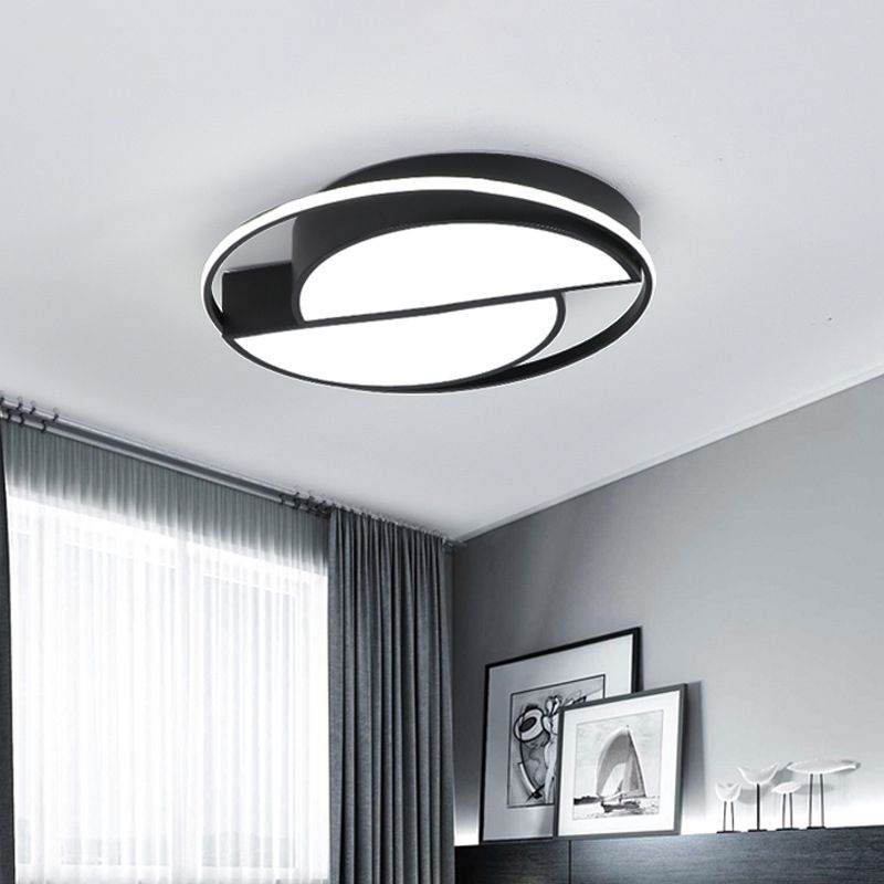Semicircle Acrylic Flush Ceiling Light Modern Black LED Flush Mounted Lamp with Glowing Ring