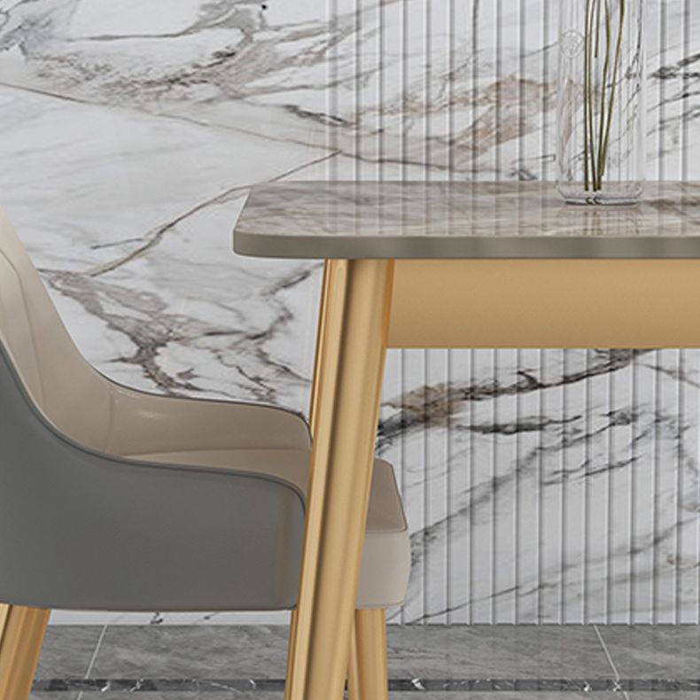 Luxury Sintered Stone Dining Table Rectangle Grey Top Table with Metal 4 Legs