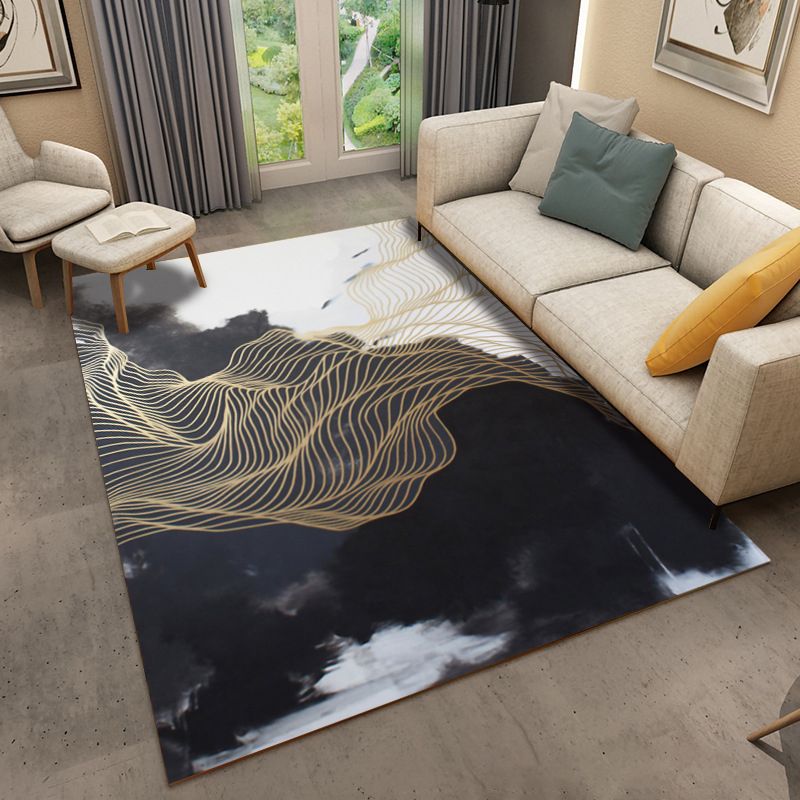Modern Abstract Ink Painting Rug Individuality Trendy Polyester Carpet Anti-Slip Backing Carpet for Home Decoration