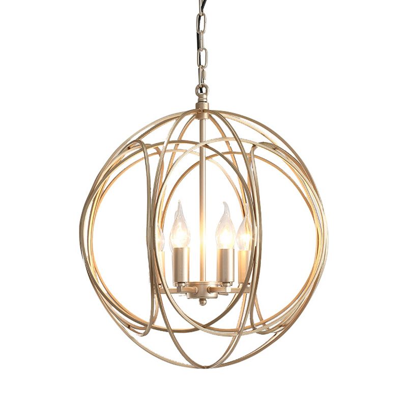 Post-Modern Metal Hanging Chandelier Light Gold Spherical Cage Shade Ceiling Chandelier for Dining Room
