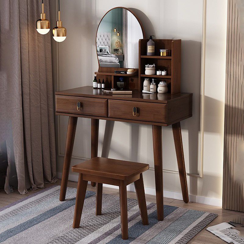 Scandinavian Rubberwood Makeup Counter 2 Drawers Vanity Dressing Table