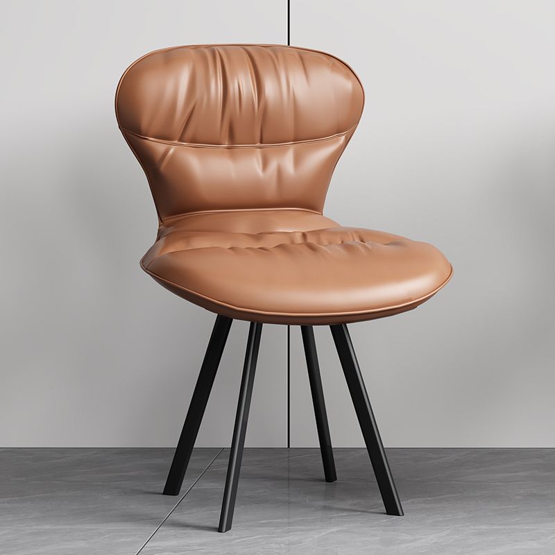Black Steel Legs Dining Chairs Modern Armless Chair with Faux Leather Upholstered