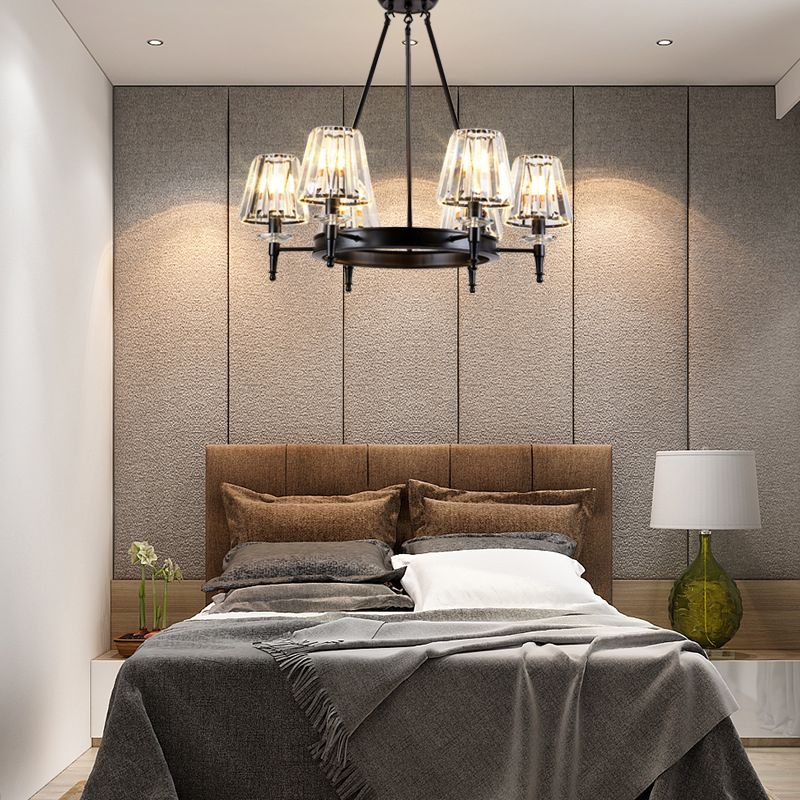Traditional Style Crystal Chandelier Light Iron Vintage Suspension Lighting Fixture in Black for Living Room