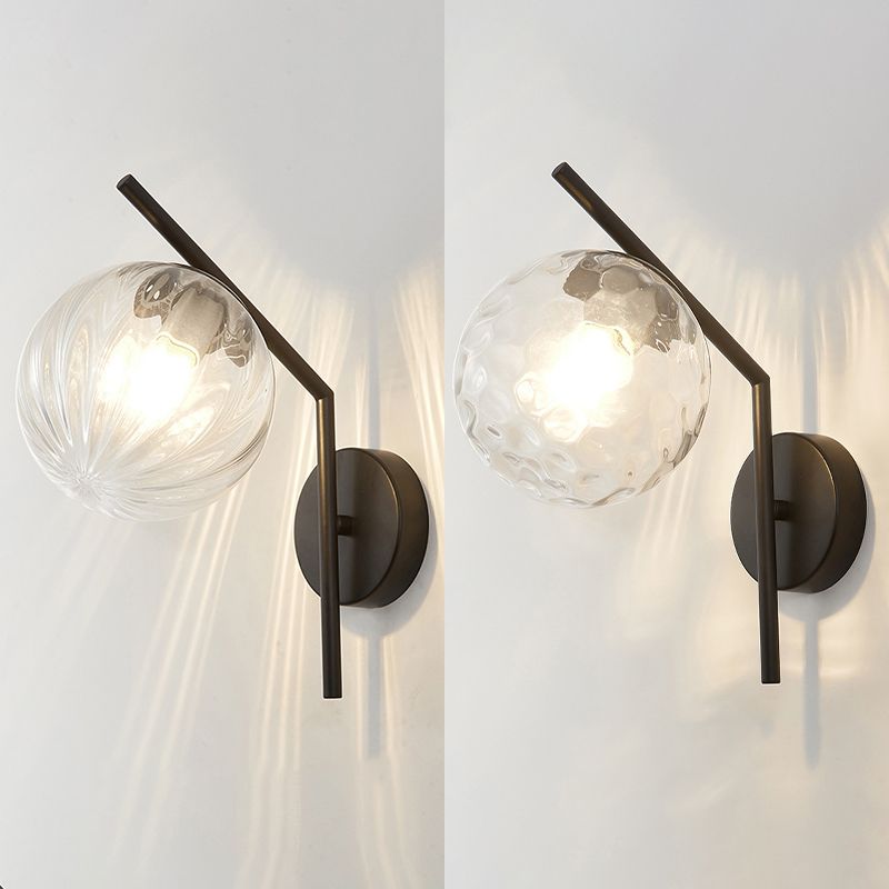 13" H Minimalism Glass Orb Wall Mount Lamp 1-Light Nordic Style Sconce Lighting with Electroplating Metal Base