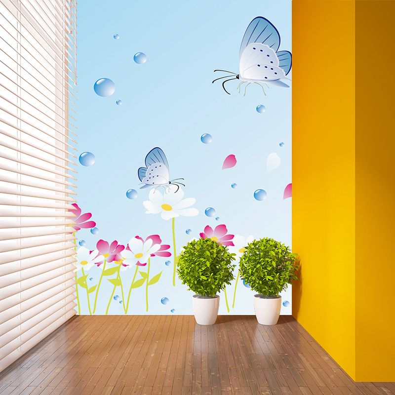Butterfly on Flowers Wallpaper Murals Cartoon Waterproof Girls Room Wall Art, Optional Size