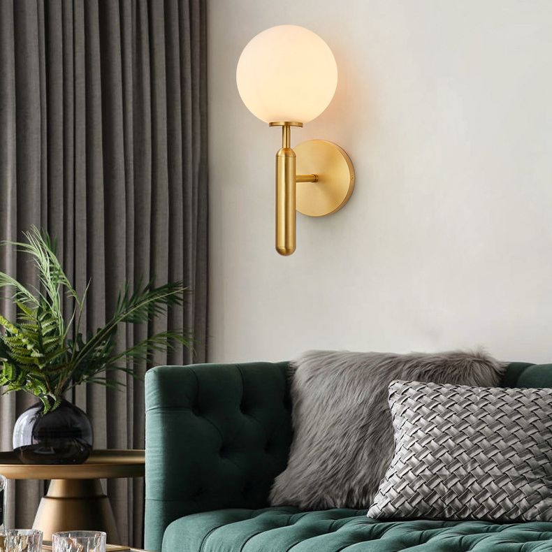 Nordic Style Single Light Brass Wall Lamp Glass Globe Shade Simplicity Lighting Fixture with Fixed Arm