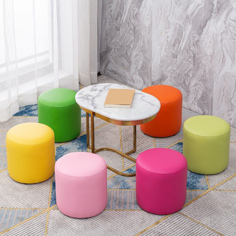 Contemporary Pouf Ottoman Faux Leather Upholstered Solid Color Ottoman