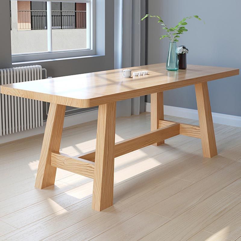 Modern Pine Trestle Dining Table Wood Rectangle Table in Natural
