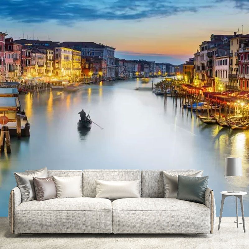 Green and Blue Venice Mural Wallpaper Moisture-Resistant Wall Art for Accent Wall