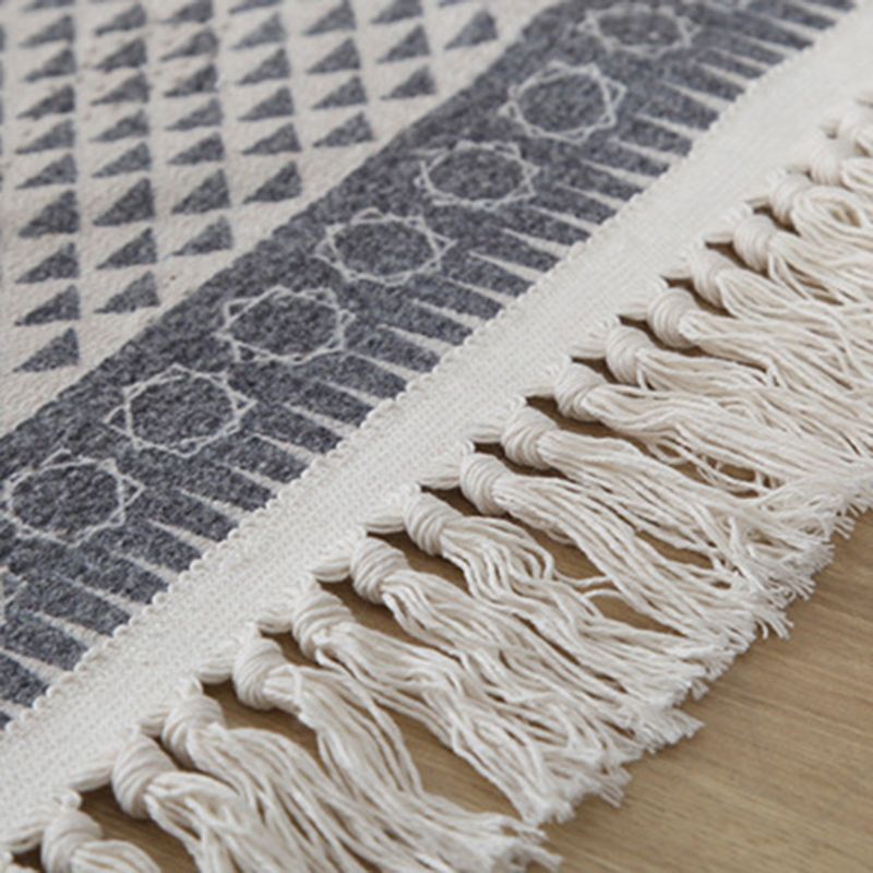 Gray Tone Modern Area Carpet Cotton Ethnic Printing Indoor Rug Easy Care Carpet for Living Room