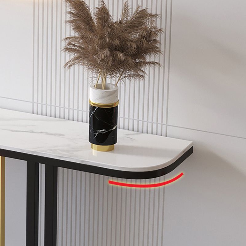 11" Wide Contemporary End Table Stone Half Moon Console Table