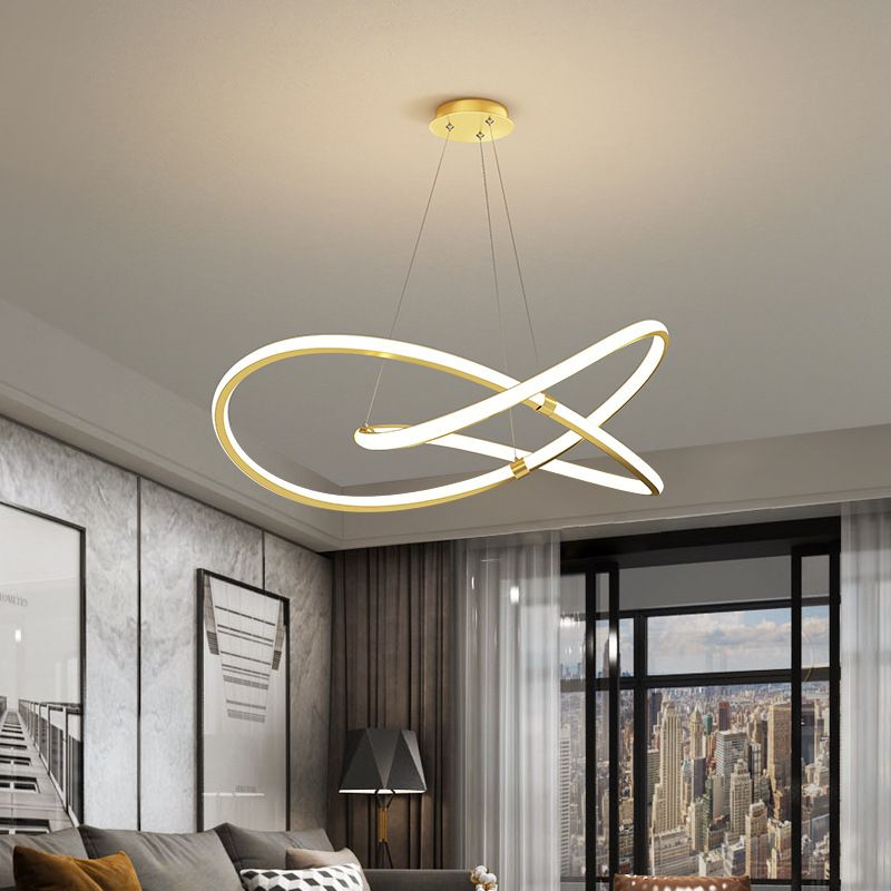 Ultra-modern Twist Chandelier Metal Pendant Light with Round Canopy for Living Room