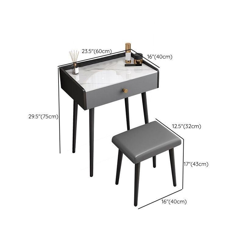 Contemporary Vanity Stone Top Makeup Dressing Table in Black