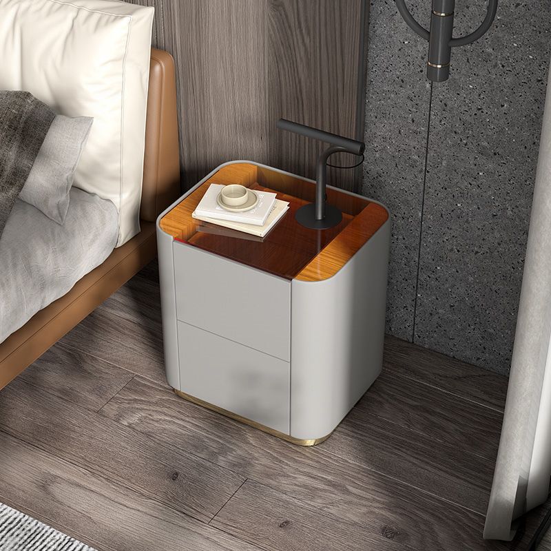 Wooden Nightstand with Tempered Glass 21.65" Tall 2 - Drawer Nightstand