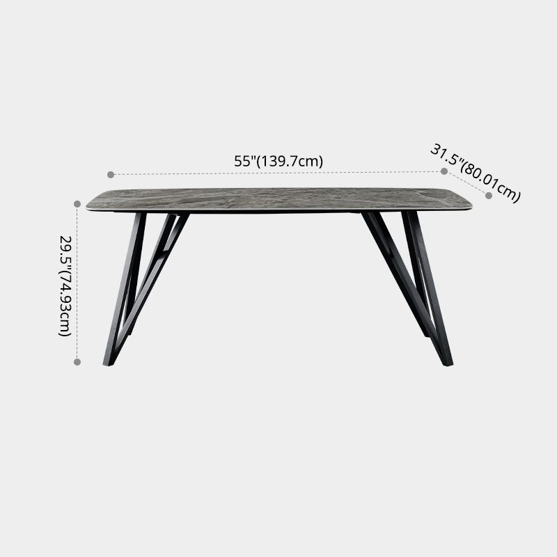 Contemporary Sintered Stone Top Dining Room Set with Rectangle Shape Dining Set with Pedestal Base