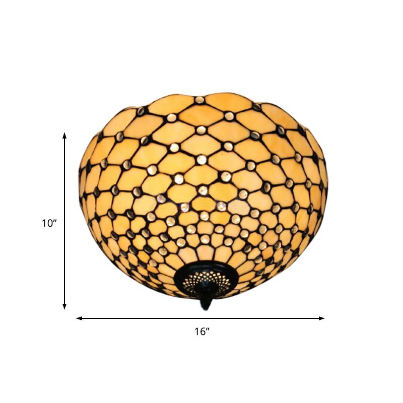 Beige / Black Bowl-Shaped Ceiling Light Fixture Tiffany Stained Glass 1/2 Lights Flushmount Ceiling Light