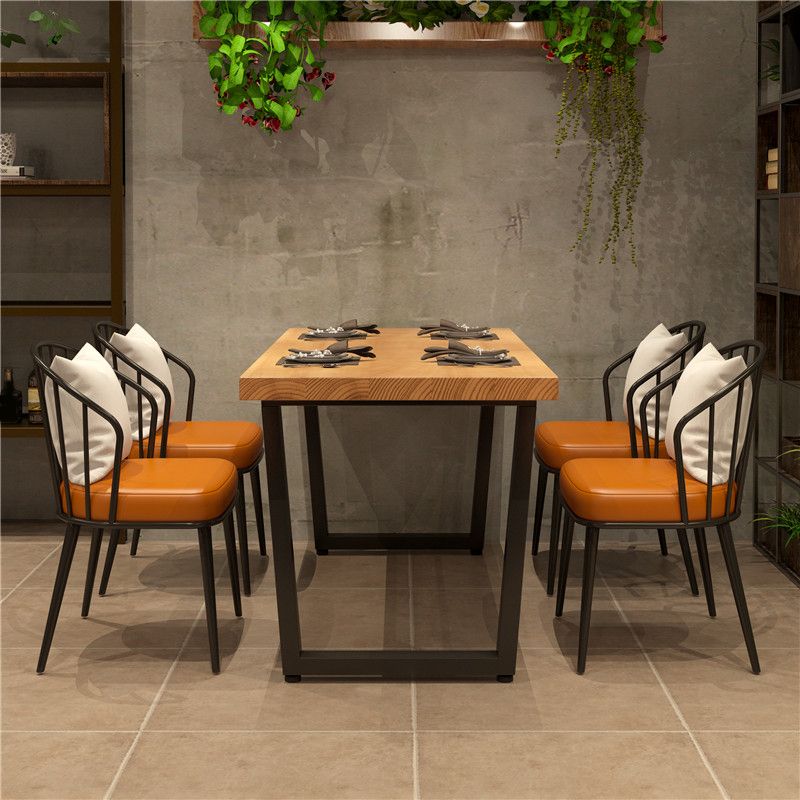 Natural Finish Solid Wood Dining Table Set 1/4/5 Pcs Industrial Dinette Set