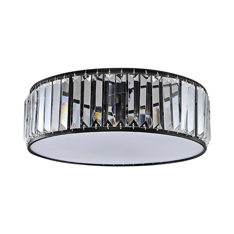 Black/Bronze Drum Flush Mount Lamp Simple 3/4/5-Light Crystal Shaded Bedroom Ceiling Light