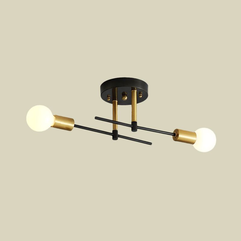 Plafonnier semi-encastré linéaire minimaliste en fer, 2 ampoules, luminaire de plafond pour chambre à coucher, noir