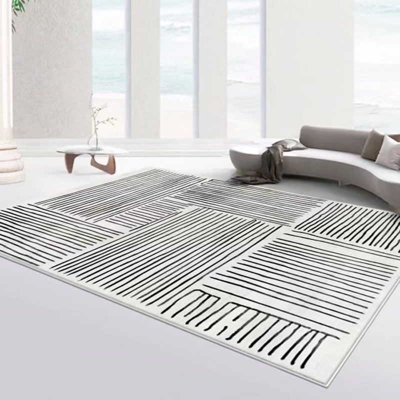 White Modern Rug Polyester Abstract Color Piece Rug Washable Rug for Living Room