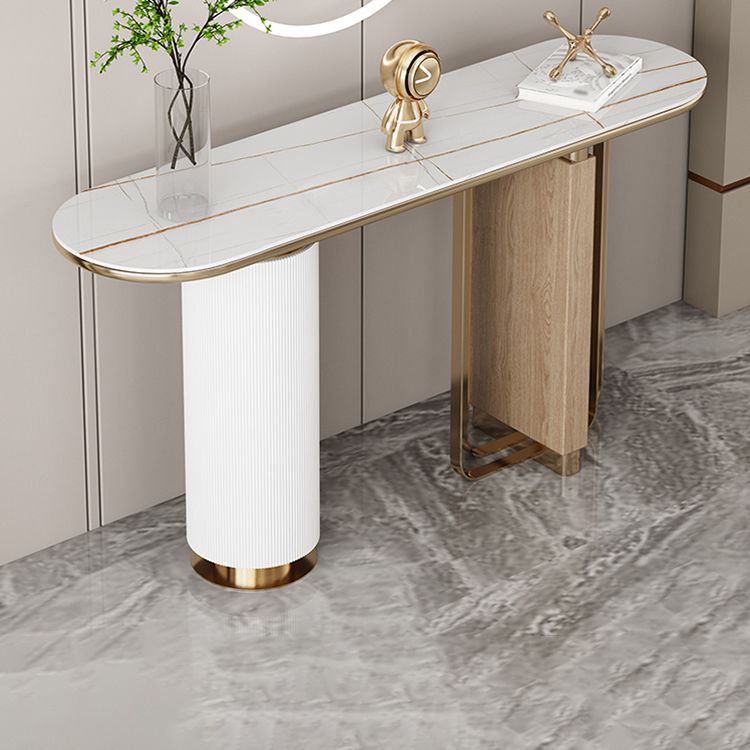 Glam White Oval Console Table Stone Console Sofa Table for Hall