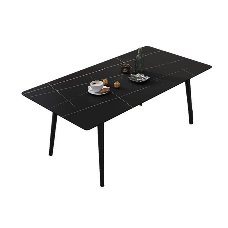 Contemporary Style Sintered Stone Dining Set with Traditional Height Table and Black Leg Base
