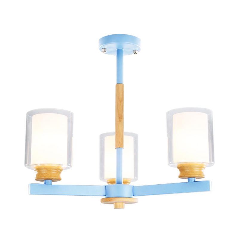 Makkaronzylinder Kronleuchter Anhänger Leicht Milchglas 3/5/6 Lichter hängende Decke Licht in Rosa/Gelb/Grün für Wohnzimmer