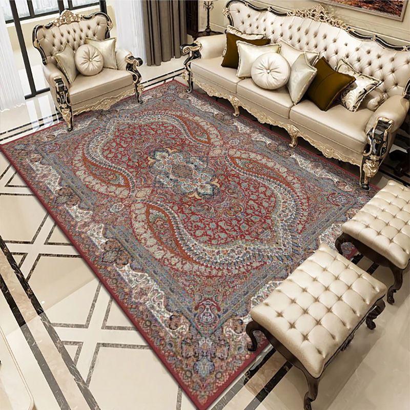 Vintage Floral Rug Polyester Carpet Classical Anti-Slip Backing Indoor Rug for Home Decor