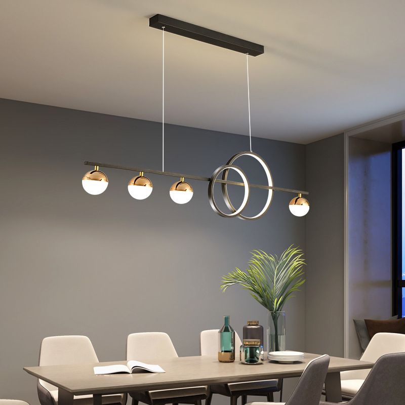 Black / Gold Contemporary Ceiling Pendant Fixture Metal and Glass Kitchen Island Light