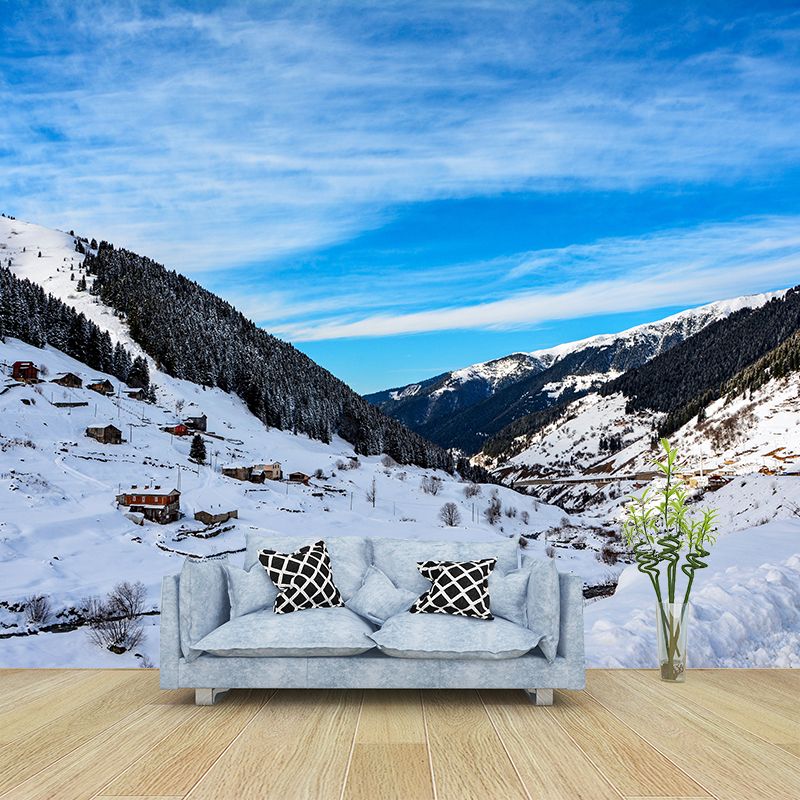 White Snow Mountain Landscape Mural Decal Waterproofing Living Room Wall Decor, Custom-Made