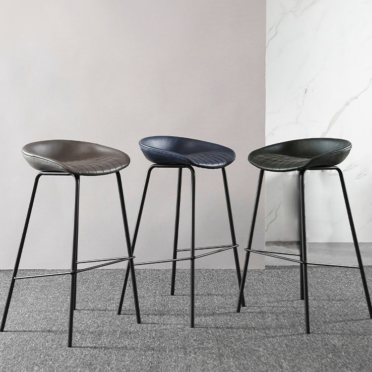 Industrial Style Leather Counter Stool Bucket Stools with Metal Base for Home