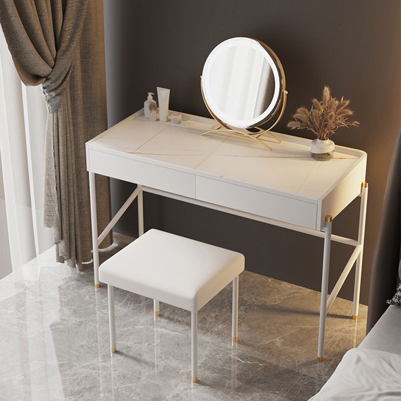 2 Drawers Makeup Table Desk Contemporary White Solid Wood Vanity